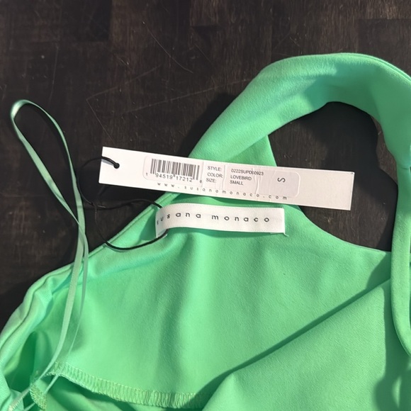 Susan Monaco Lovebird Green Halter Mini Dress Racerback Size Small NWT - Picture 4 of 7
